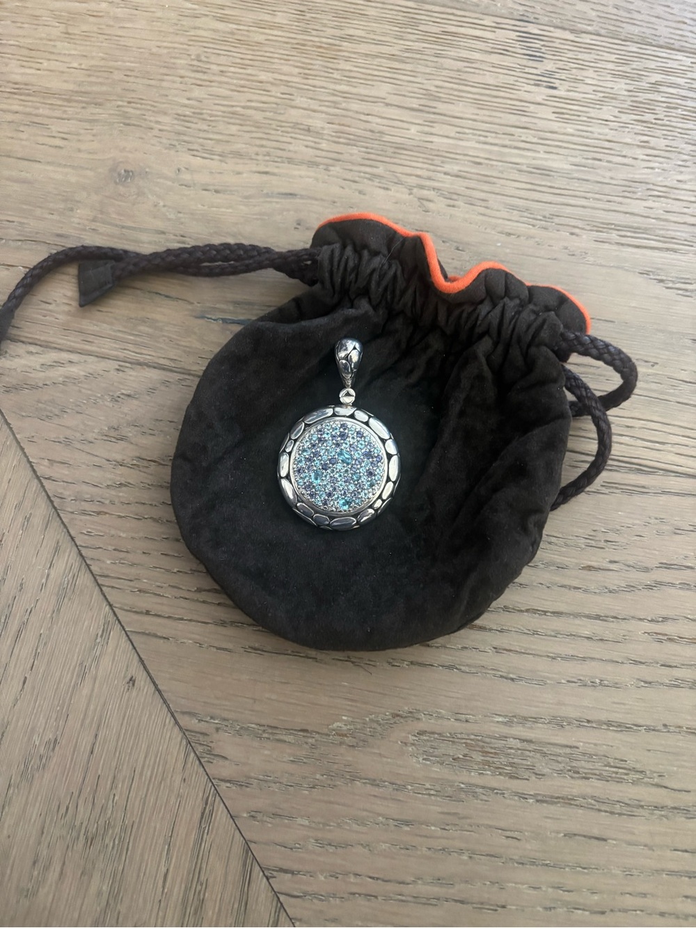 John Hardy Kali Lava Fire Sterling Blue Topaz and Iolite Enhancer Necklace